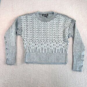 DKNY Jeans Womens Crew Neck Herringbone Crew Neck Sweater Grey White Medium NWOT